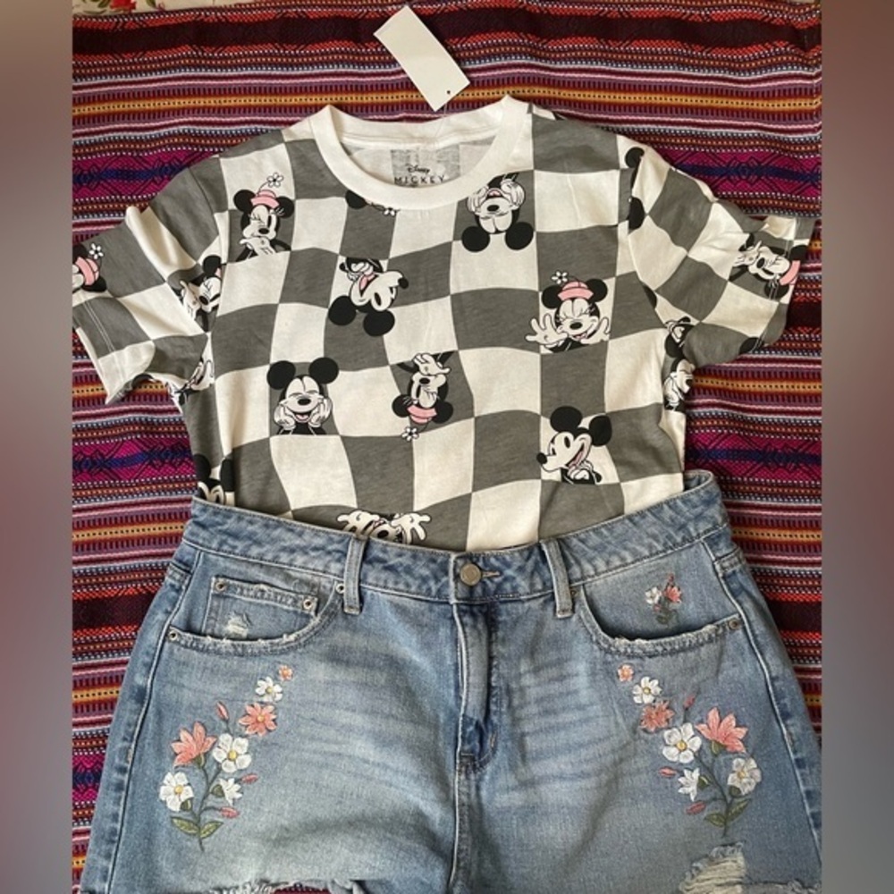 Disney Mickey Mouse Gray and White Checkered Tee